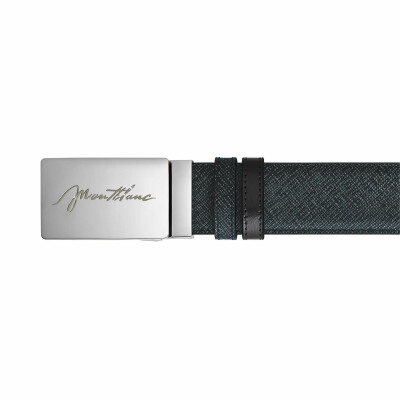 Ceinture Montblanc réversible à boucle plaque, 35mm en cuir Sartorial bleu tweed/Meisterstück noir