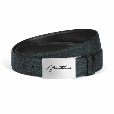 Ceinture Montblanc réversible à boucle plaque, 35mm en cuir Sartorial bleu tweed/Meisterstück noir
