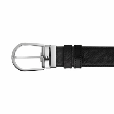 Ceinture Montblanc réversible à boucle fer à cheval de 35mm en cuir Saffiano noir/Meisterstück noir