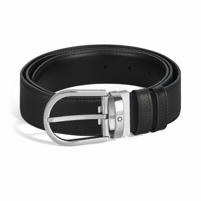 Ceinture Montblanc réversible à boucle fer à cheval de 35mm en cuir Saffiano noir/Meisterstück noir