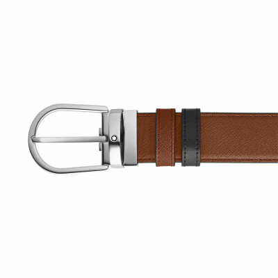 Ceinture Montblanc réversible à boucle fer à cheval de 35mm en cuir Saffiano marron/Meisterstück noir