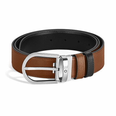 Ceinture Montblanc réversible à boucle fer à cheval de 35mm en cuir Saffiano marron/Meisterstück noir