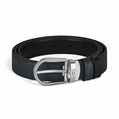 Ceinture Montblanc réversible à boucle fer à cheval de 30mm en cuir Saffiano bleu tweed /Meisterstück noir