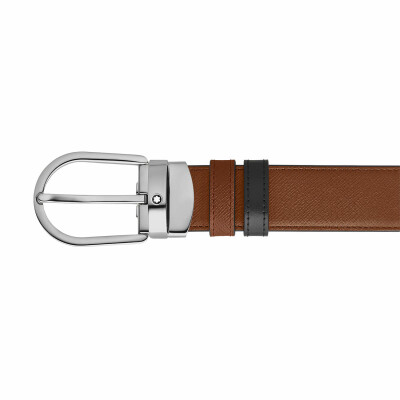 Ceinture Montblanc réversible à boucle fer à cheval de 30mm en cuir Saffiano marron/Meisterstück noir