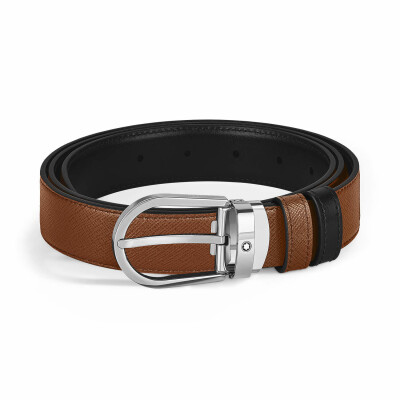 Ceinture Montblanc réversible à boucle fer à cheval de 30mm en cuir Saffiano marron/Meisterstück noir