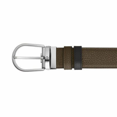 Ceinture Montblanc réversible à boucle fer à cheval de 35mm en cuir noir/kaki