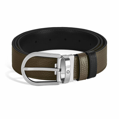 Ceinture Montblanc réversible à boucle fer à cheval de 35mm en cuir noir/kaki