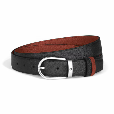 Ceinture Montblanc réversible à boucle fer à cheval de 30mm en cuir noir/rouge