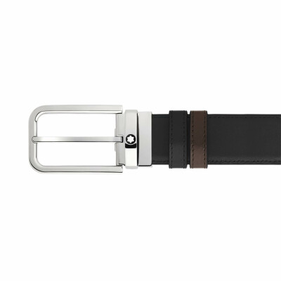 Ceinture Montblanc réversible à boucle rectangulaire, 35mm en cuir Meisterstück noir/ébène