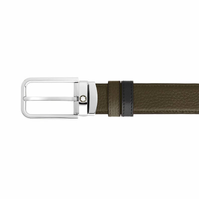 Ceinture Montblanc réversible à boucle rectangulaire, 30mm en cuir grainé kaki/Meisterstück noir