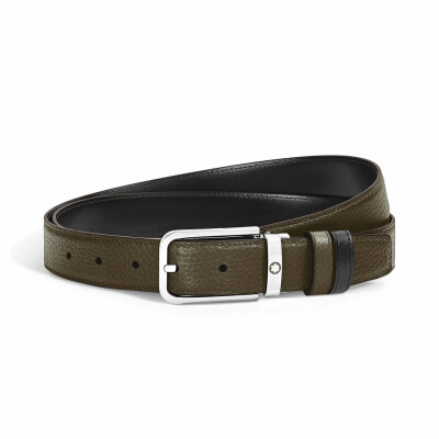 Ceinture Montblanc réversible à boucle rectangulaire, 30mm en cuir grainé kaki/Meisterstück noir