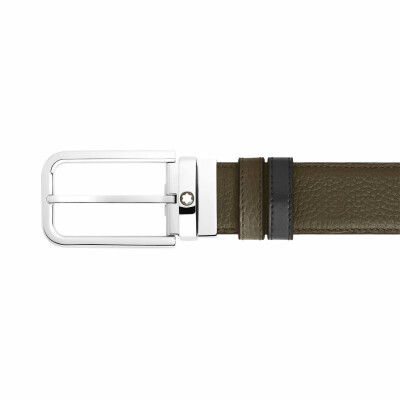 Ceinture Montblanc réversible à boucle rectangulaire, 35mm en cuir grainé kaki/Meisterstück noir