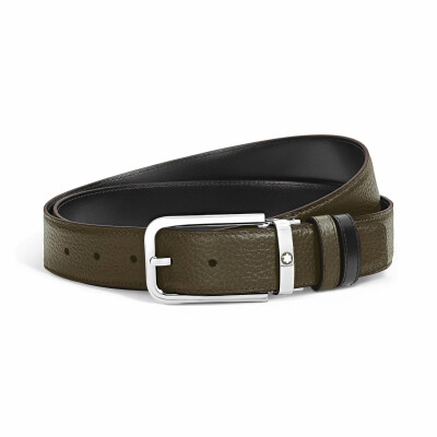 Ceinture Montblanc réversible à boucle rectangulaire, 35mm en cuir grainé kaki/Meisterstück noir