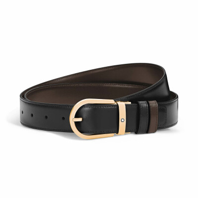 Ceinture Montblanc réversible à boucle fer à cheval, 35mm en cuir Meisterstück noir/ébène