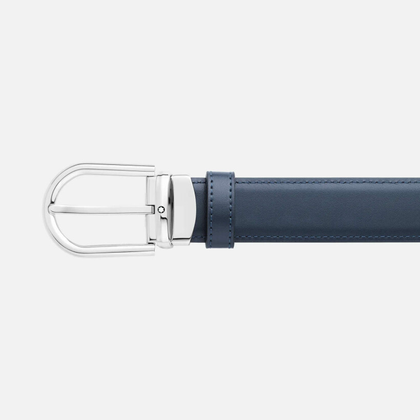 Ceinture Montblanc réversible à boucle fer à cheval de 30mm en cuir noir/bleu