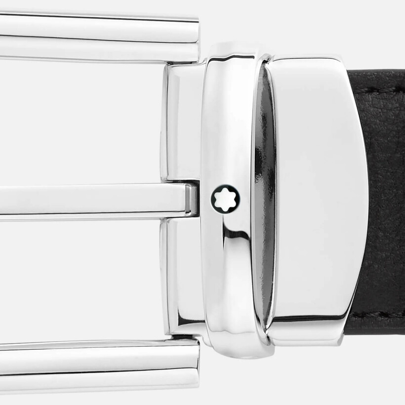 Ceinture Montblanc réversible à boucle fer à cheval de 30mm en cuir noir/bleu