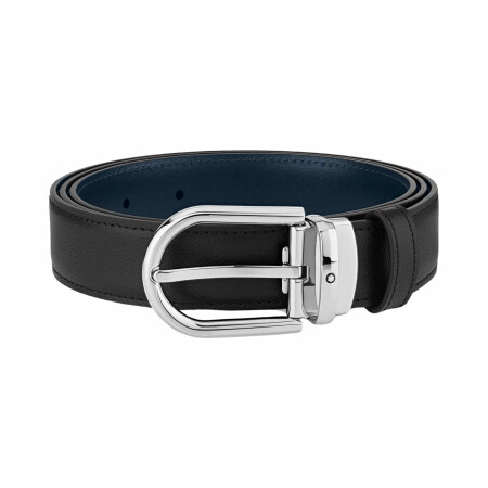 Ceinture Montblanc réversible à boucle fer à cheval de 30mm en cuir noir/bleu