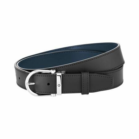 Montblanc Horseshoe buckle black/blue 35mm reversible leather belt