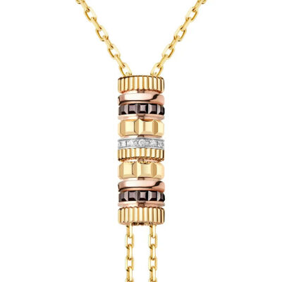 Collier cravate Boucheron Quatre Classique en or jaune, rose et blanc, PVD marron et diamants