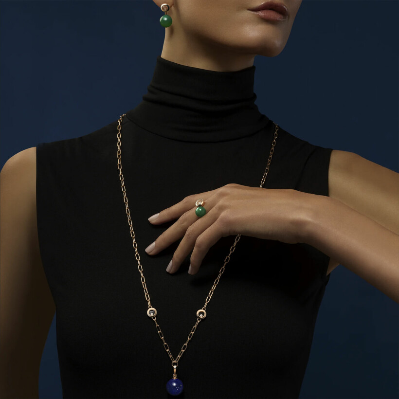 Collier Chopard Happy Diamonds Planet en or rose éthique, diamants et Lapis Lazuli