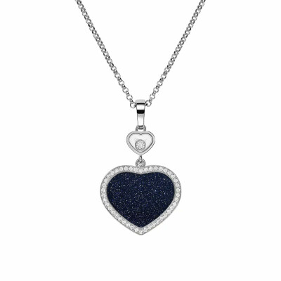 Pendentif Chopard Happy Hearts en or blanc, diamants et aventurine