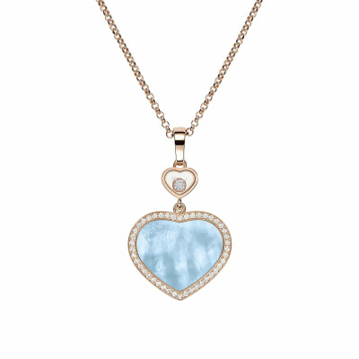 Pendentif Chopard Happy Hearts en or rose, diamants et nacre turquoise
