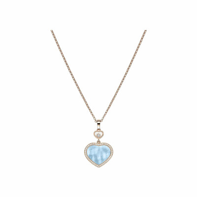 Pendentif Chopard Happy Hearts en or rose, diamants et nacre turquoise