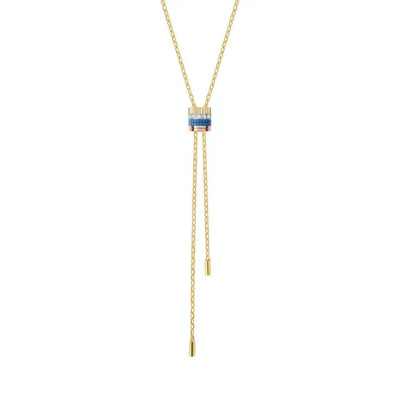 Collier cravate Boucheron Quatre Blue Edition, Petit Modèle en or jaune, rose et blanc, diamants et céramique bleue