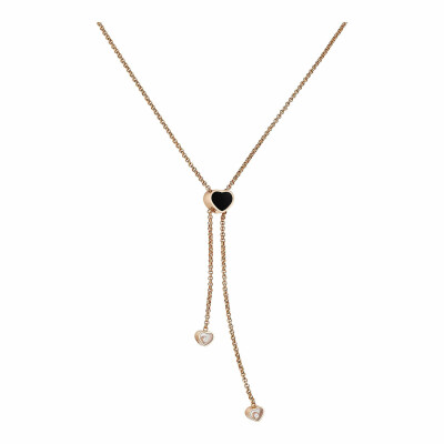 Collier Chopard Happy Hearts en or rose, diamants et onyx