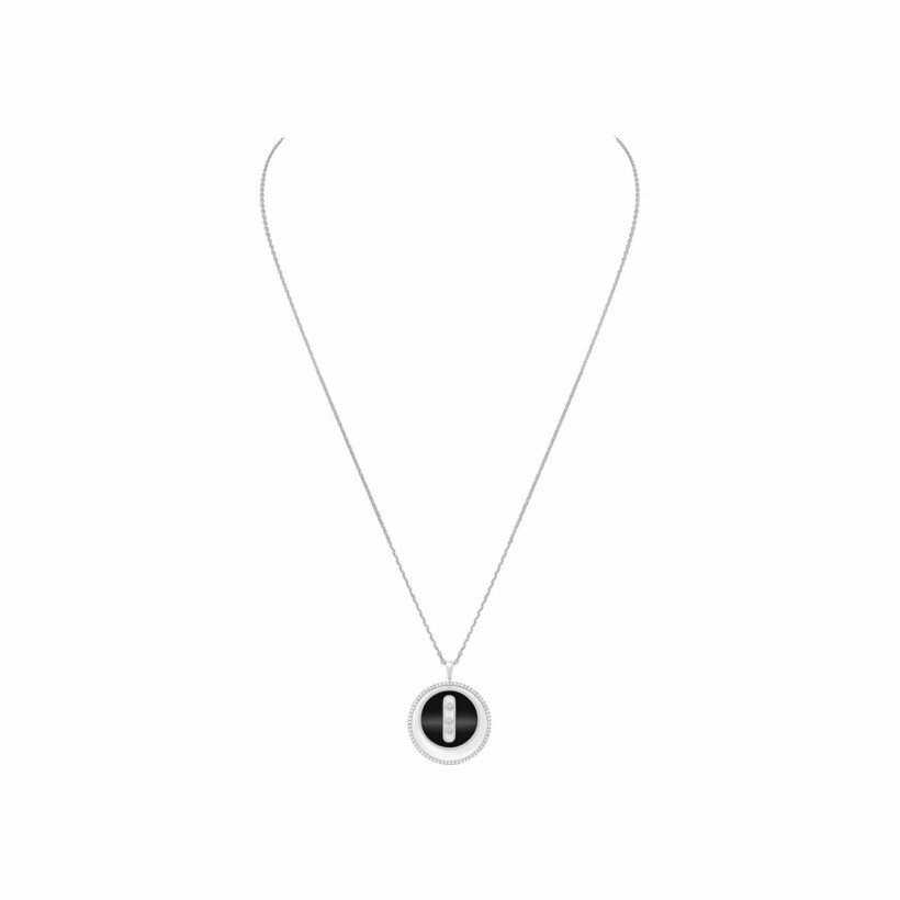 Messika Lucky Move Necklace, medium size, white gold, diamond and onyx