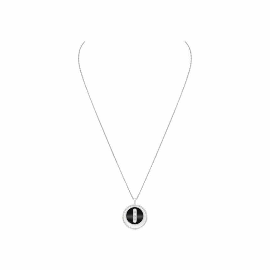 Messika Lucky Move Necklace, medium size, white gold, diamond and onyx