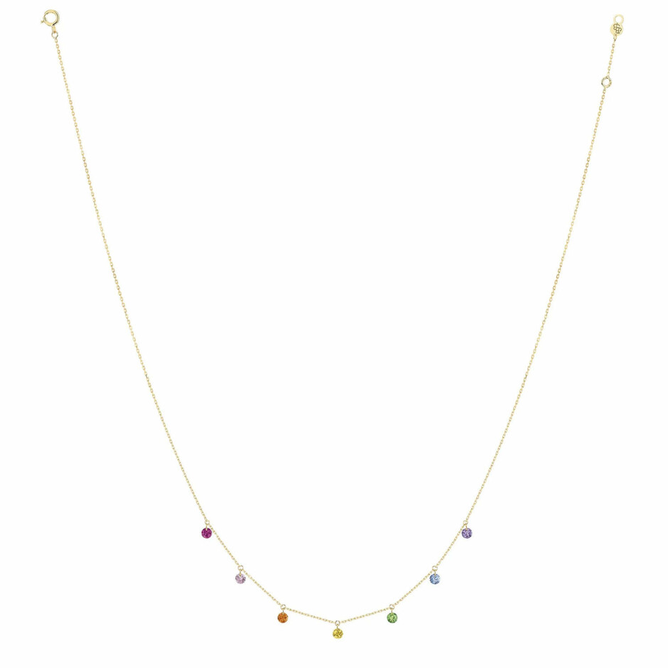 Collier La Brune & La Blonde CONFETTI Rainbow en or jaune, rubis, saphirs rose, orange, jaunes, bleus, tsavorites et améthyste de 0.90ct