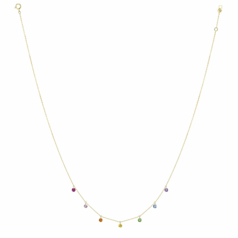 LA BRUNE & LA BLONDE CONFETTI rainbow necklace, yellow gold, rubies, pink, orange, yellow and blue sapphires, tsavorites and 0.90ct amethyst