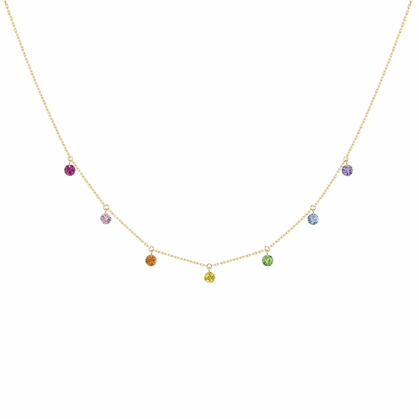 Collier La Brune & La Blonde CONFETTI Rainbow en or jaune, rubis, saphirs rose, orange, jaunes, bleus, tsavorites et améthyste de 0.90ct