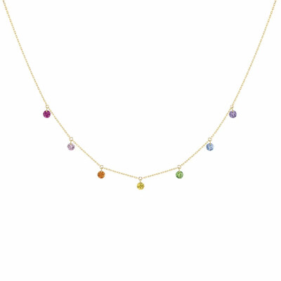 LA BRUNE & LA BLONDE CONFETTI rainbow necklace, yellow gold, rubies, pink, orange, yellow and blue sapphires, tsavorites and 0.90ct amethyst