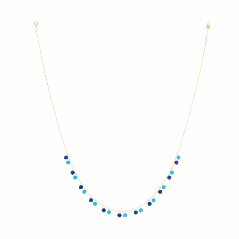 La Brune & La Blonde Polka necklace in yellow gold, yellow Lapis Lazuli et Turquoise