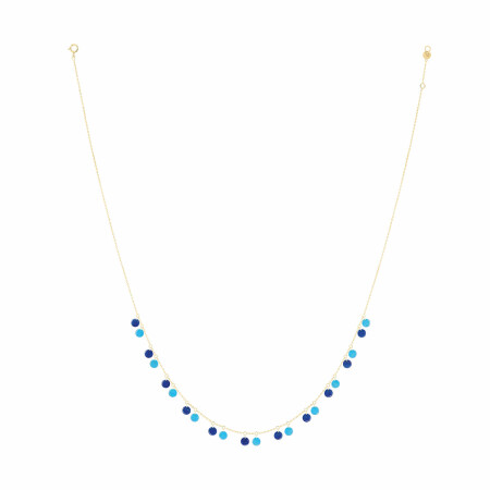 La Brune & La Blonde Polka necklace in yellow gold, yellow Lapis Lazuli et Turquoise