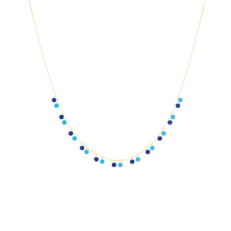 La Brune & La Blonde Polka necklace in yellow gold, yellow Lapis Lazuli et Turquoise