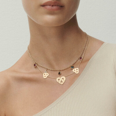 Collier Poiray Lolita en or jaune, rhodolites, topaze blue London, quartz fumé et pierre de lune