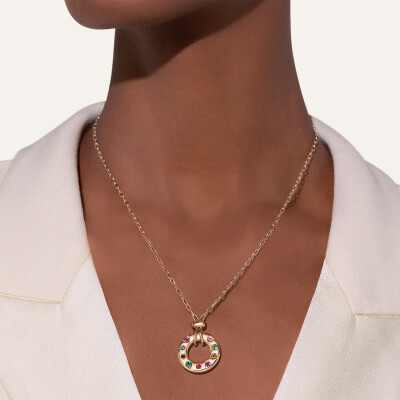 Collier Pomellato Iconica réversible avec Pendentif en or rose et pierres multicolores