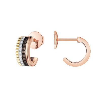Boucles d'oreilles créoles Boucheron Quatre Classique en or jaune, rose et blanc, PVD marron et diamants