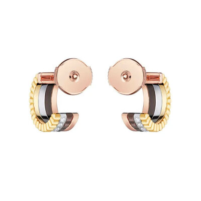Boucles d'oreilles créoles Boucheron Quatre Classique en or jaune, rose et blanc, PVD marron et diamants