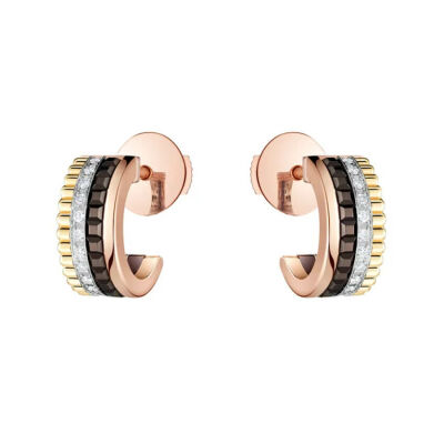 Boucles d'oreilles créoles Boucheron Quatre Classique en or jaune, rose et blanc, PVD marron et diamants
