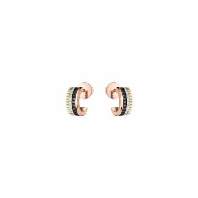 Boucles d'oreilles créoles Boucheron Quatre Classique en or jaune, rose et blanc, PVD marron et diamants