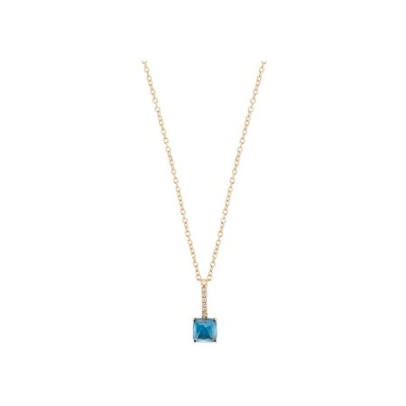 Collier Raynal en or rose, diamants et topaze bleu london