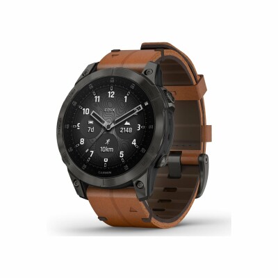 Montre Garmin Epix Génération 2 Sapphire, titane, Black DLC avec bracelet cuir marron