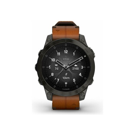 Montre Garmin Epix Génération 2 Sapphire, titane, Black DLC avec bracelet cuir marron