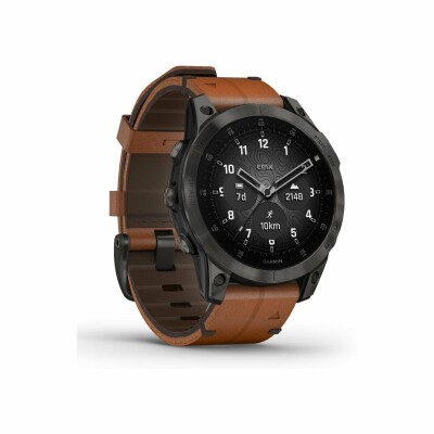 Montre Garmin Epix Génération 2 Sapphire, titane, Black DLC avec bracelet cuir marron