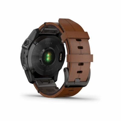 Montre Garmin Epix Génération 2 Sapphire, titane, Black DLC avec bracelet cuir marron