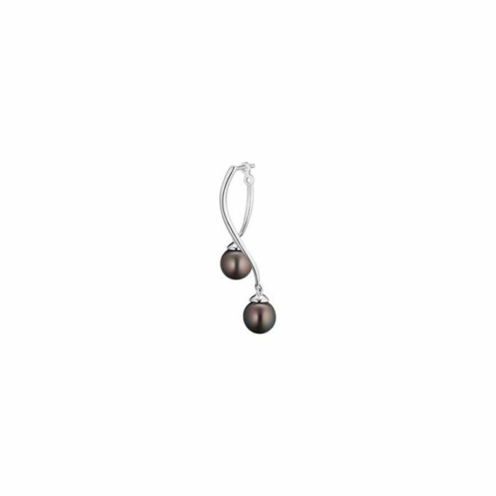 Boucles d'oreilles pendantes asymétriques Iza B en argent rhodié et perles de Tahiti